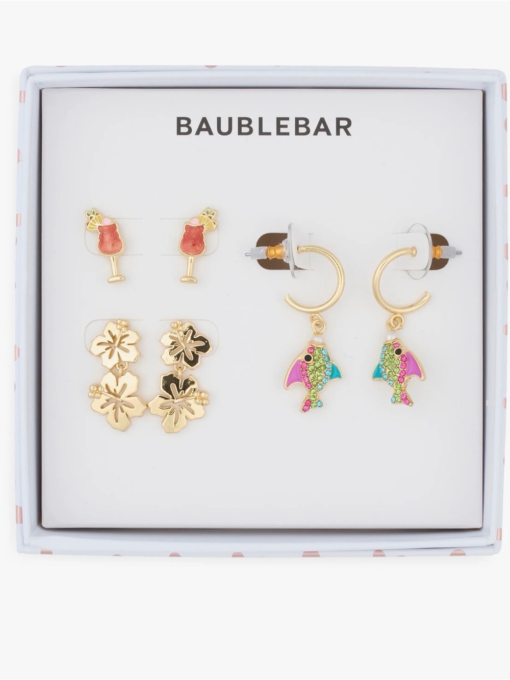 Brand New Baublebar Paradise Found Set of 3 Stud & Drop Earrings in Gold & Muli